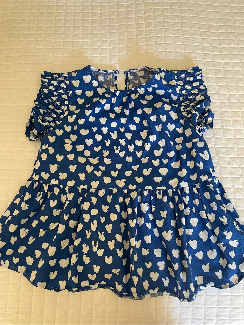 Blue Heart-Print Peplum Top